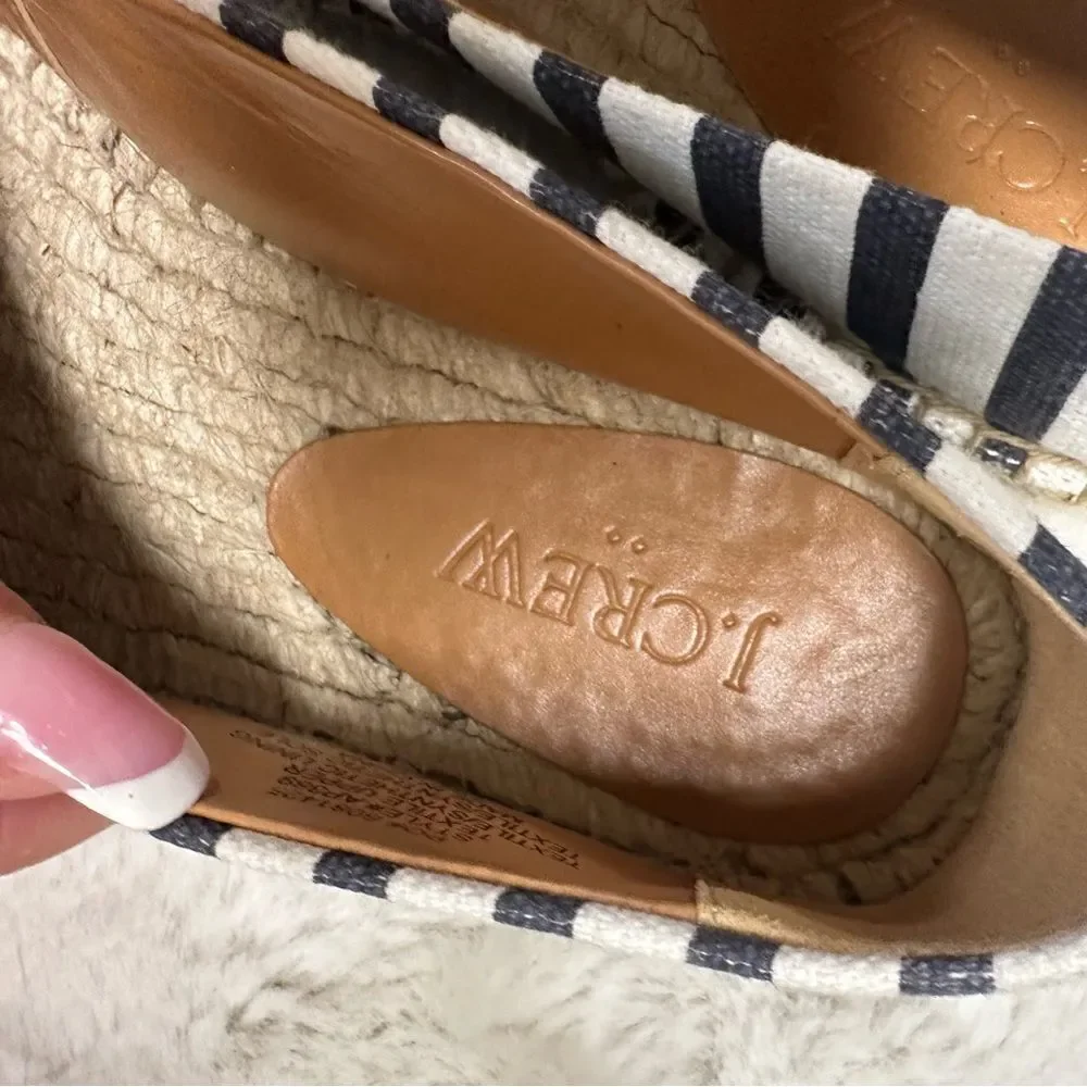 J. Crew Womens Striped Canvas Slip-On Flat Espadrilles Navy White Size 7.5